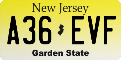 NJ license plate A36EVF