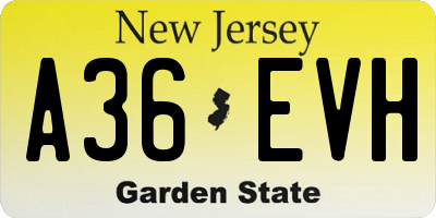 NJ license plate A36EVH