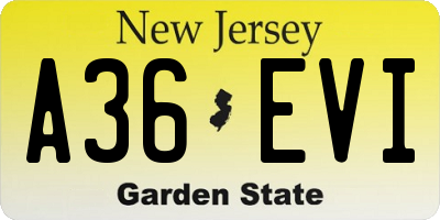 NJ license plate A36EVI