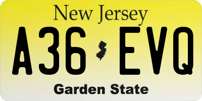 NJ license plate A36EVQ