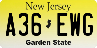 NJ license plate A36EWG