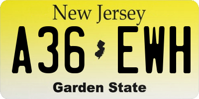 NJ license plate A36EWH