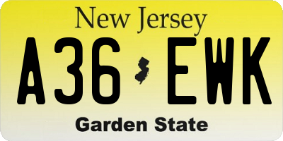 NJ license plate A36EWK