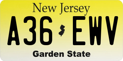 NJ license plate A36EWV
