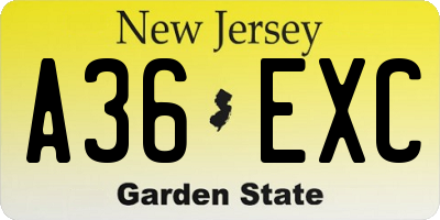 NJ license plate A36EXC