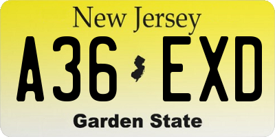 NJ license plate A36EXD