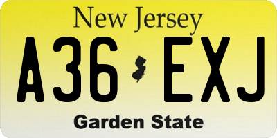 NJ license plate A36EXJ