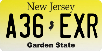 NJ license plate A36EXR