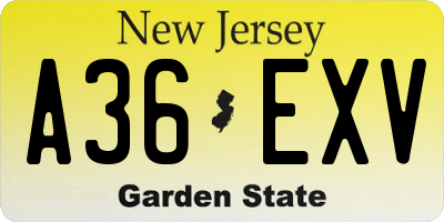 NJ license plate A36EXV