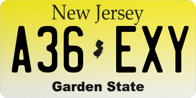 NJ license plate A36EXY