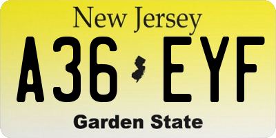 NJ license plate A36EYF