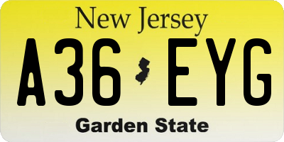 NJ license plate A36EYG
