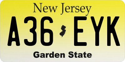 NJ license plate A36EYK