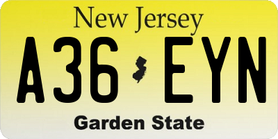 NJ license plate A36EYN