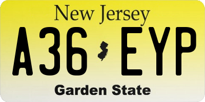 NJ license plate A36EYP