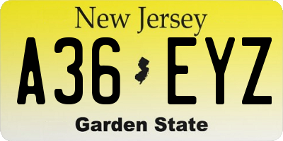 NJ license plate A36EYZ