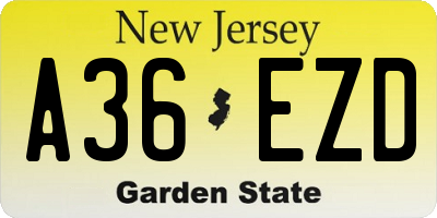 NJ license plate A36EZD