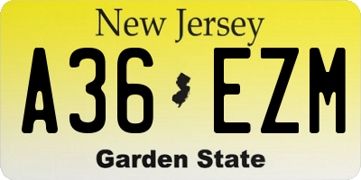 NJ license plate A36EZM