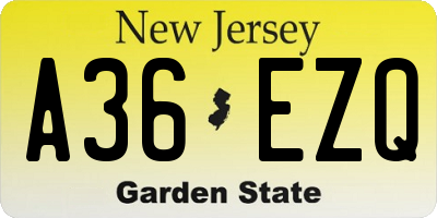 NJ license plate A36EZQ