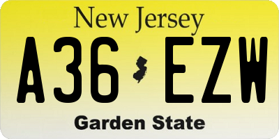 NJ license plate A36EZW