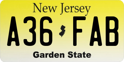 NJ license plate A36FAB