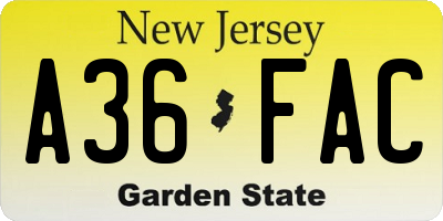 NJ license plate A36FAC