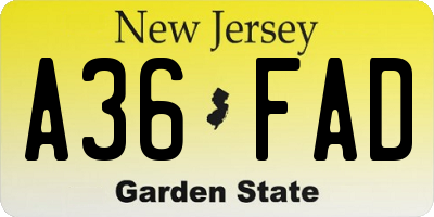NJ license plate A36FAD