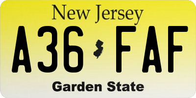 NJ license plate A36FAF