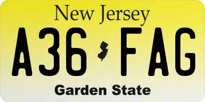 NJ license plate A36FAG