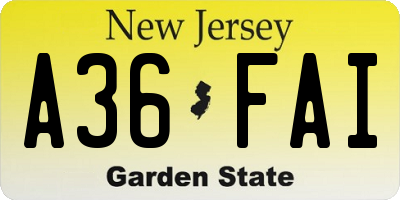 NJ license plate A36FAI