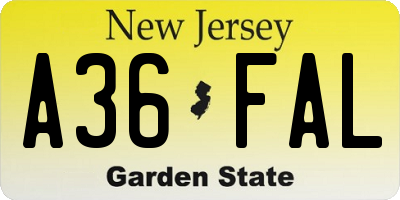 NJ license plate A36FAL