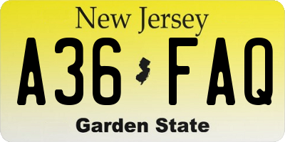NJ license plate A36FAQ
