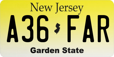 NJ license plate A36FAR