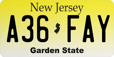 NJ license plate A36FAY