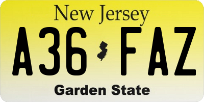 NJ license plate A36FAZ