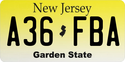 NJ license plate A36FBA