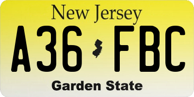 NJ license plate A36FBC