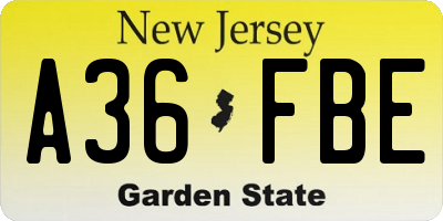 NJ license plate A36FBE