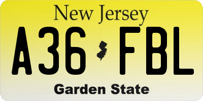 NJ license plate A36FBL