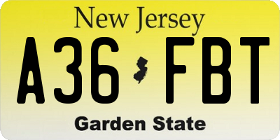 NJ license plate A36FBT