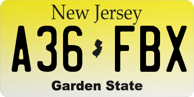 NJ license plate A36FBX