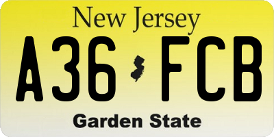 NJ license plate A36FCB