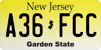 NJ license plate A36FCC