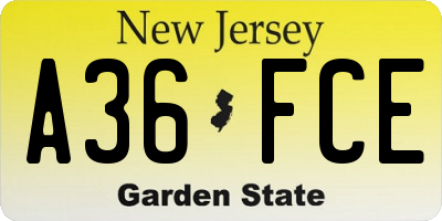 NJ license plate A36FCE