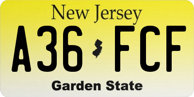 NJ license plate A36FCF