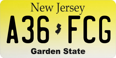 NJ license plate A36FCG