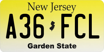 NJ license plate A36FCL