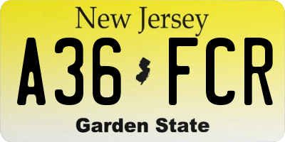 NJ license plate A36FCR
