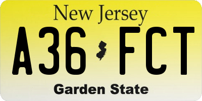 NJ license plate A36FCT