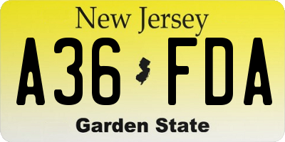 NJ license plate A36FDA